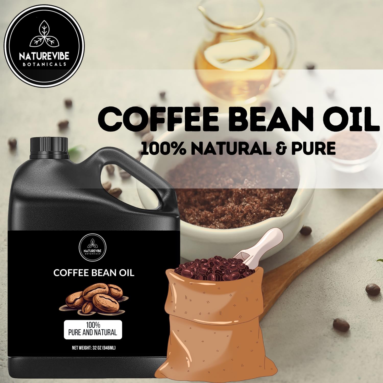 Naturevibe Botanicals Coffee Bean Oil pour spout shows easy, mess-free application.