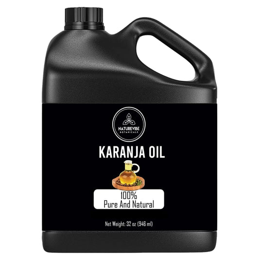 Naturevibe Botanicals Karanja Oil in an airtight jar preserves freshness.