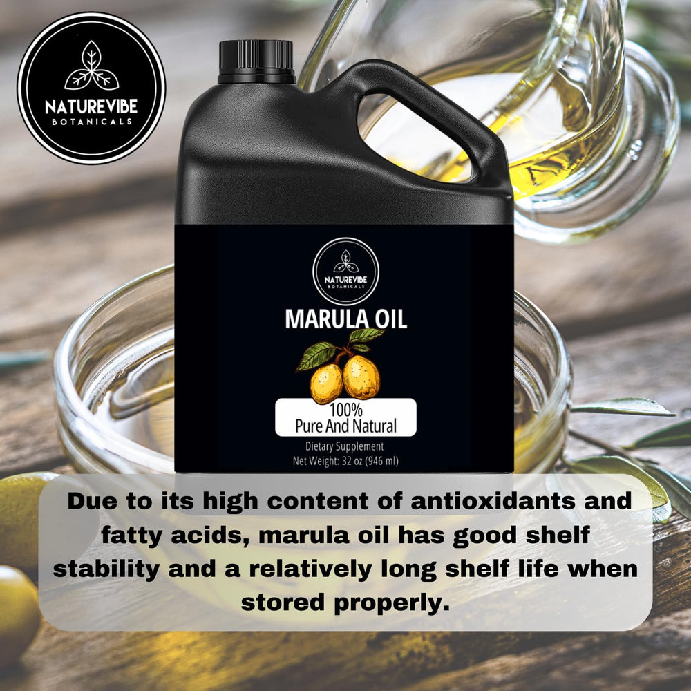 Label closeup showing 100% pure, natural marula oil.