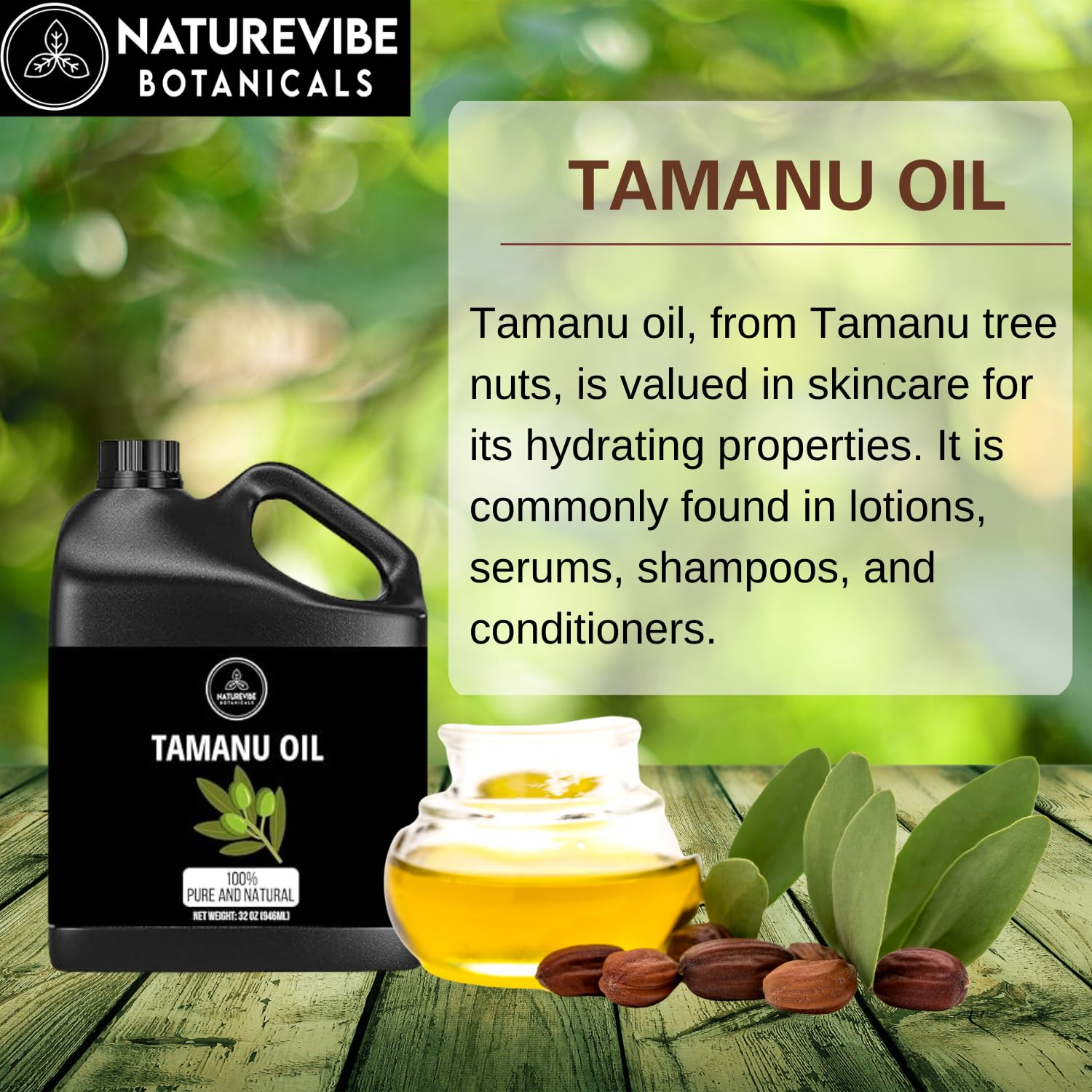 Naturevibe Botanicals Tamanu Oil in a glass resealable jar
