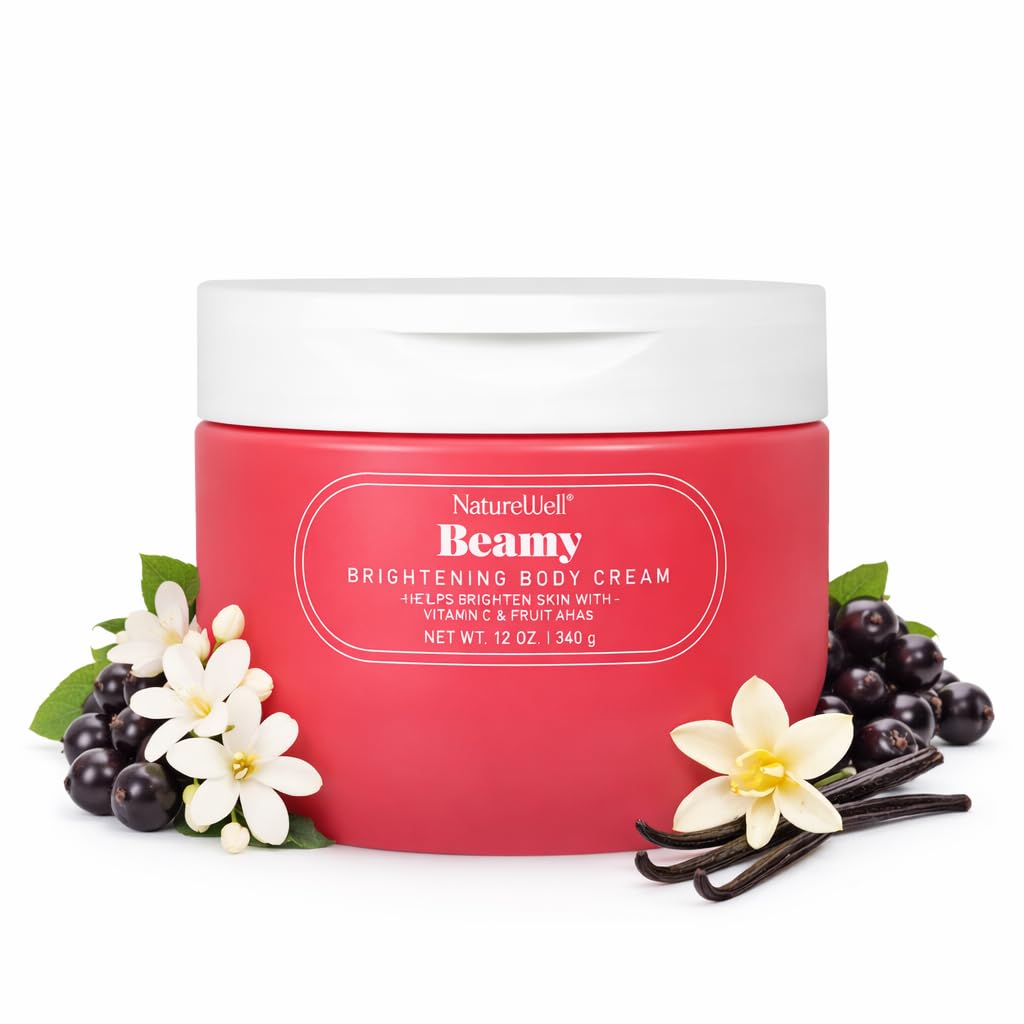 NatureWell Beamy Brightening Body Cream bottle showing lightweight hydration