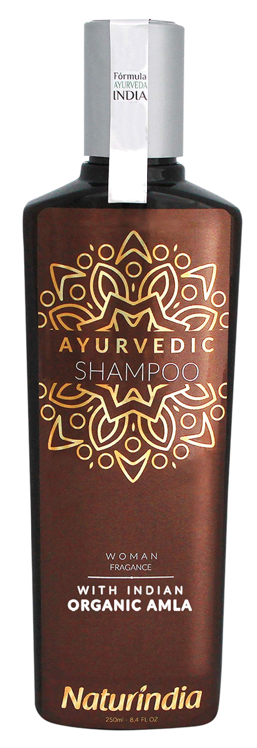 Naturindia Amla hair growth shampoo bottle promotes gentle cleansing for thinning hair.