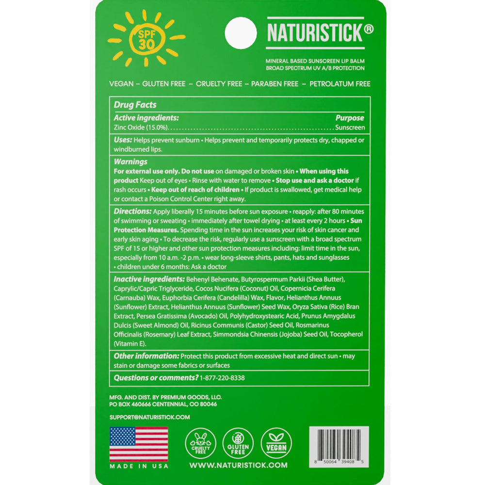 Naturistick SPF 30 lip balm packaging travel-ready tube
