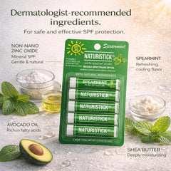 Zinc oxide mineral sunscreen in Naturistick lip balm for UVA/UVB defense