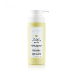 Naturium Bio-Lipid Restoring Body Lotion label front showing fragrance-free, hydrating care for all skin types.