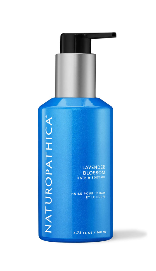 Naturopathica Lavender Blossom bath oil bottle with calming lavender aroma and hydrating formula
