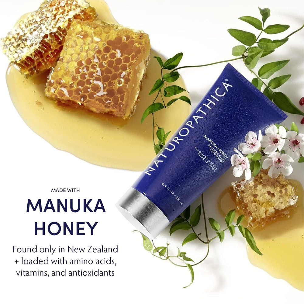 Naturopathica Manuka Honey exfoliator foot scrub use during pedicure.