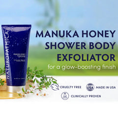 Naturopathica exfoliator ingredients label highlighting Manuka honey and AHAs.