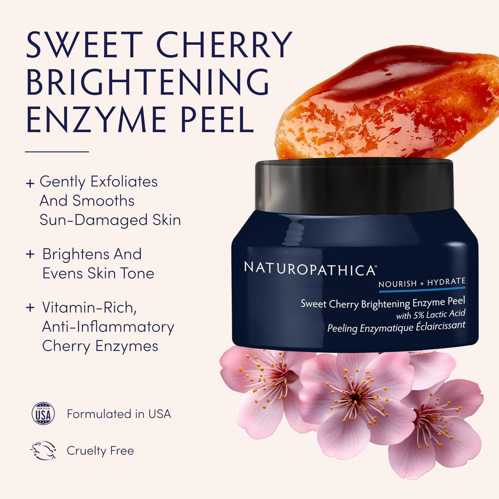 Naturopathica Sweet Cherry Brightening Peel close-up shows enzyme-rich formula for gentle skin renewal
