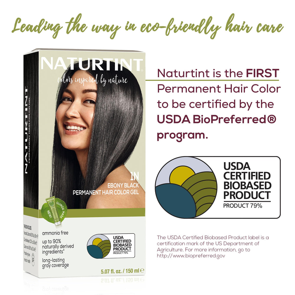 Naturtint 1N Ebony Black color swatches display deep, long-lasting tone options.