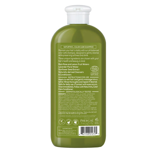 Naturtint Color Care Shampoo ingredients highlight plant-based nourishment for healthy scalp.