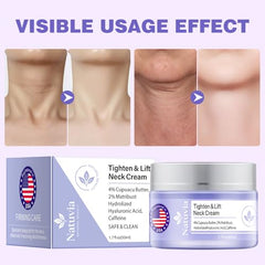 Natuvia Tighten Neck Cream application on neck demonstrates quick absorption for makeup-ready results.