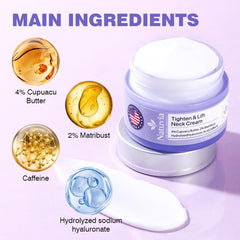 Natuvia Tighten Neck Cream before after visual hints at lift.