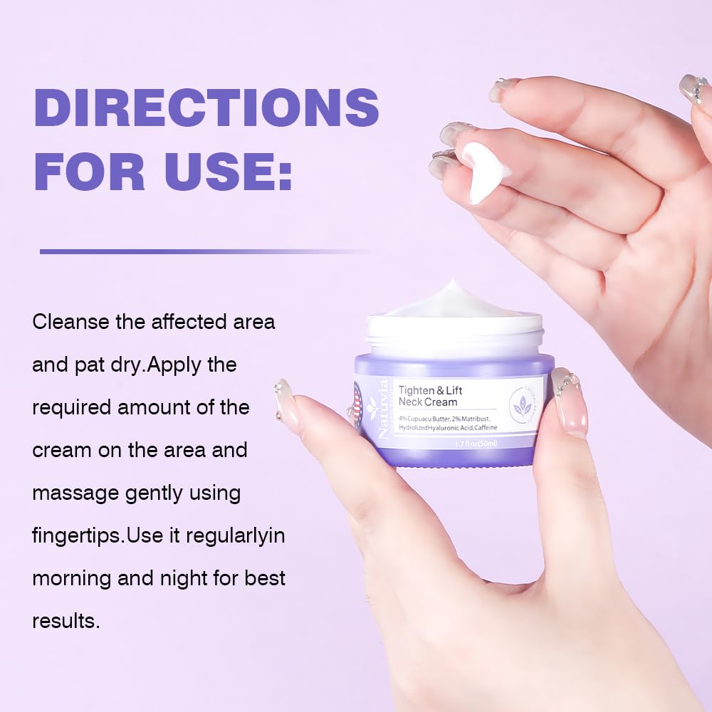 Natuvia Tighten Neck Cream packaging box highlights premium care.