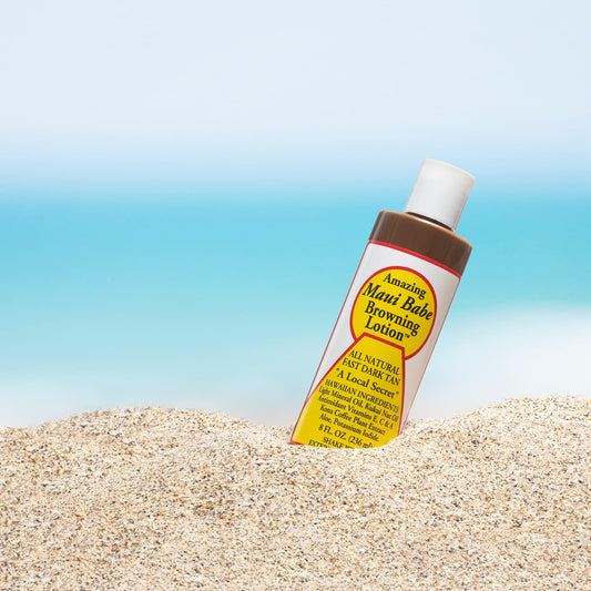 Two Maui Babe Browning Lotion 8oz bottles with travel makeup bag included.