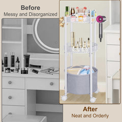 NauwaBarn rolling makeup cart embossed trays reduce wear and keep items visible.
