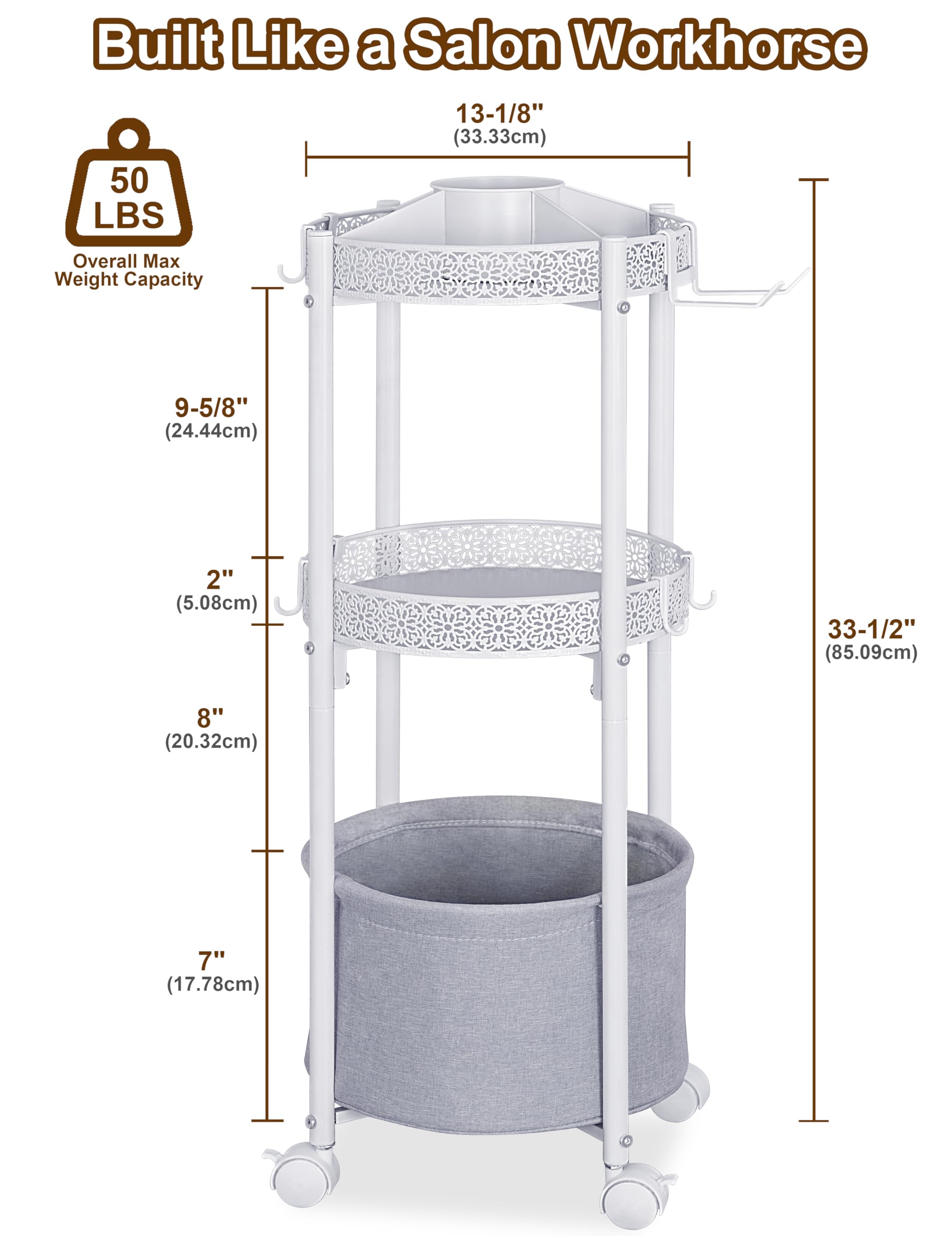 NauwaBarn rolling makeup cart linen basket protects premium serums during transit.