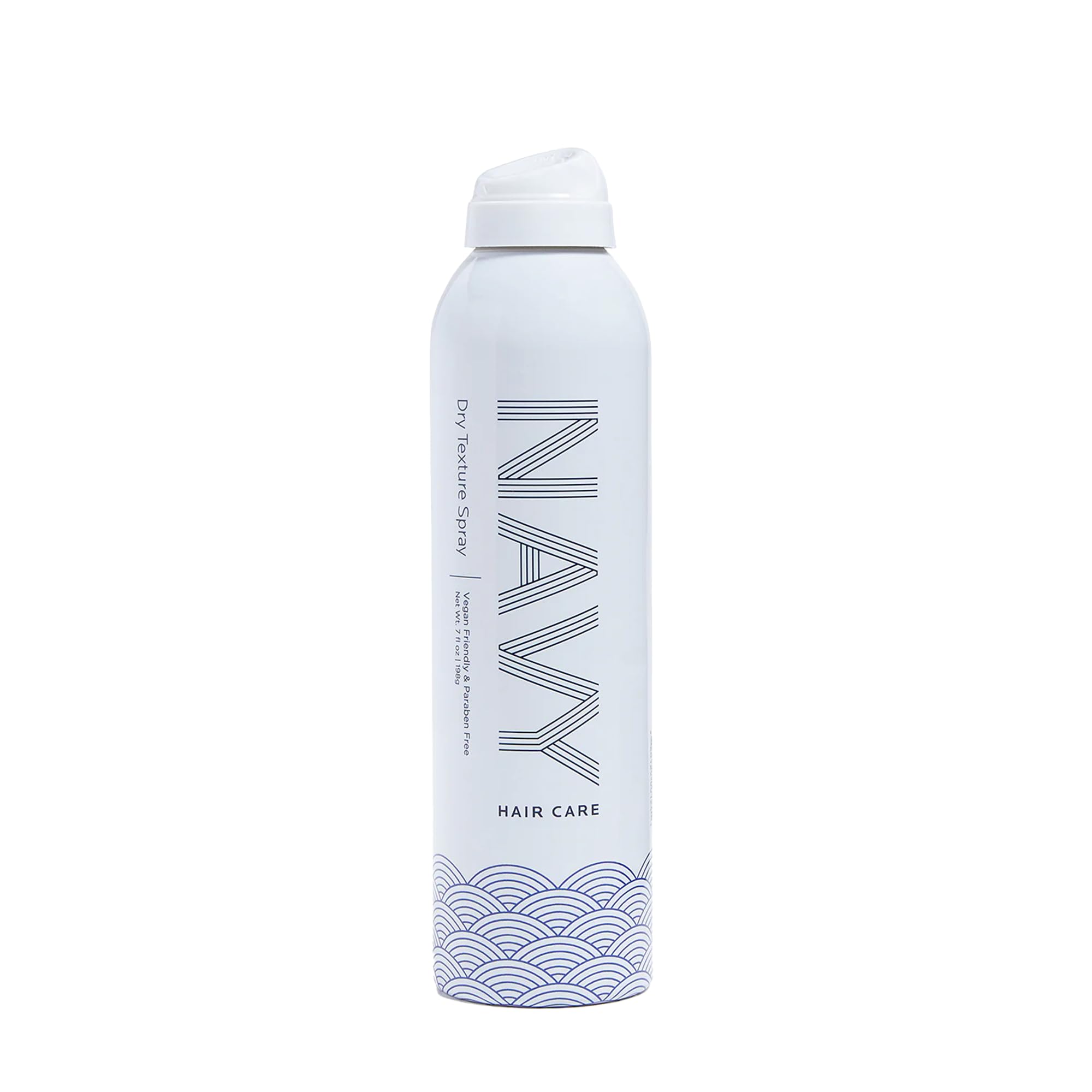 Navy Hair Care Dry Texture Spray bottle offers lightweight hold for voluminous looks.