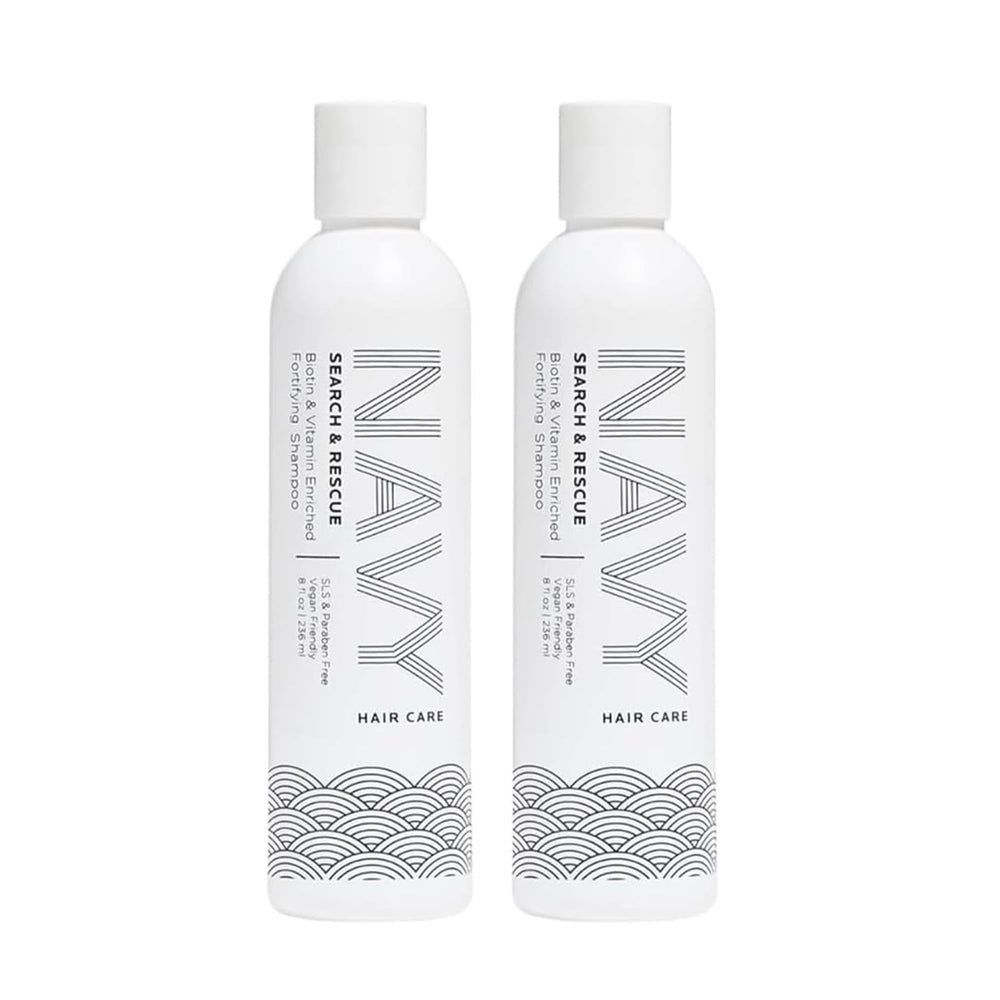 NAVY HAIR CARE Search and Rescue shampoo bottle front view, clean design for all hair types.