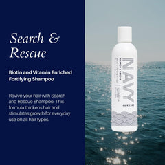NAVY HAIR CARE Search and Rescue ingredients including panthenol and rosemary promote nourished scalp