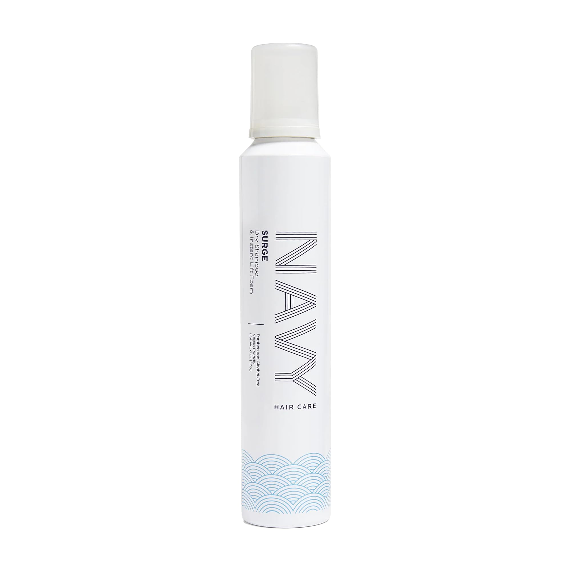 NAVY Surge dry shampoo bottle showing quick refresh for second-day hair