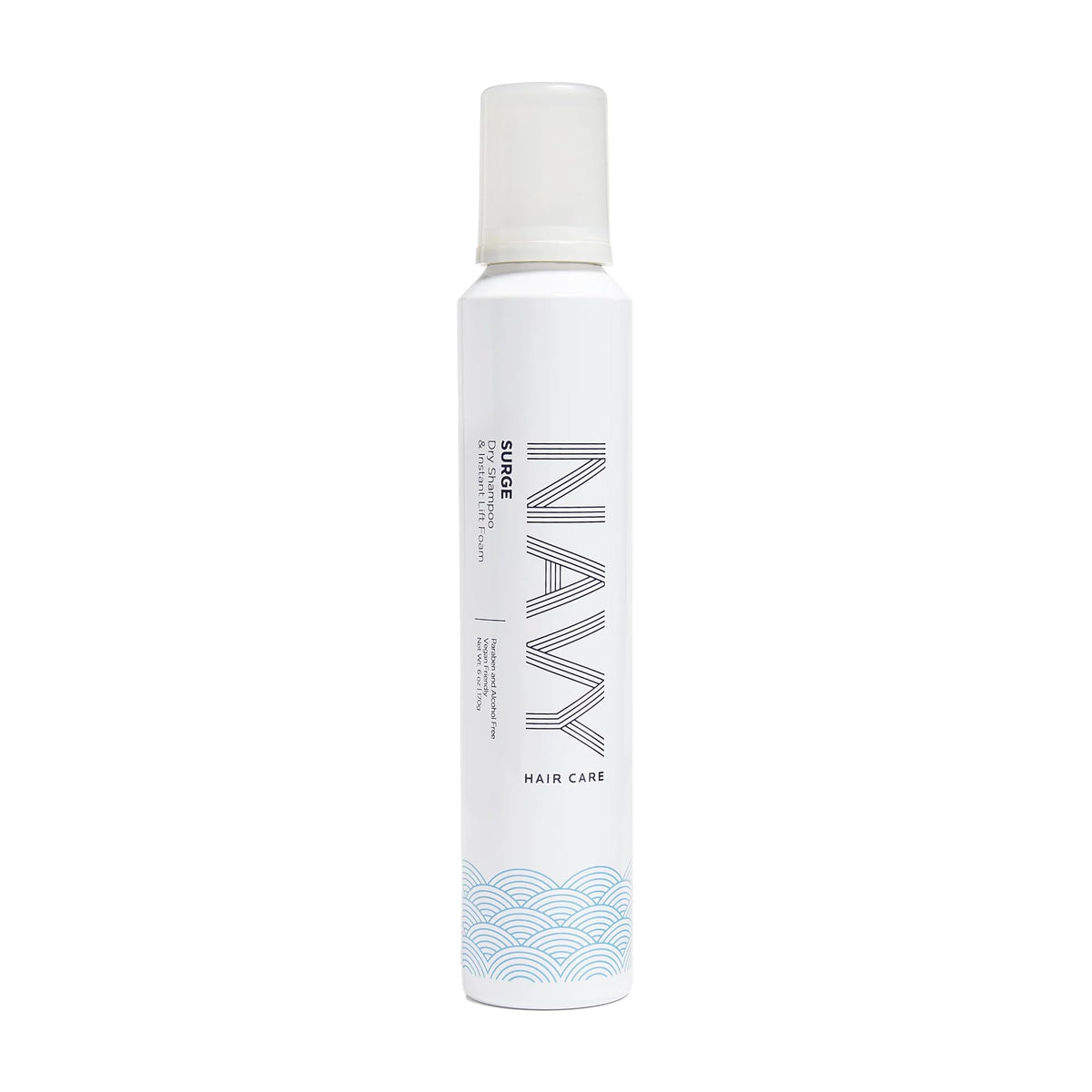 NAVY Surge dry shampoo bottle showing quick refresh for second-day hair
