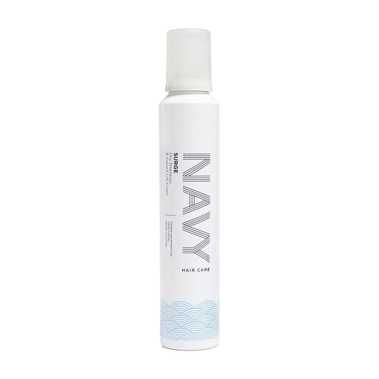 NAVY Surge dry shampoo bottle showing quick refresh for second-day hair