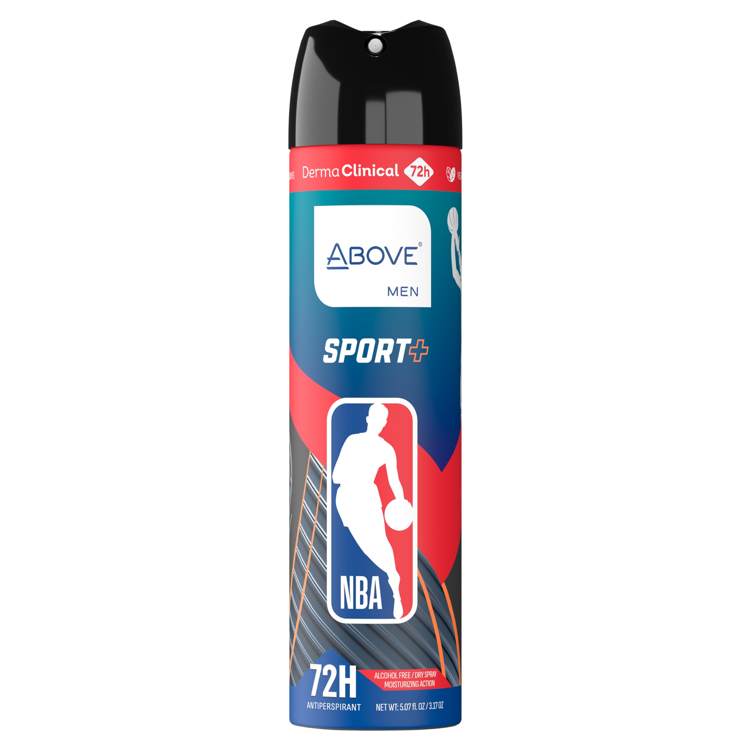 NBA Above Sport Plus spray dispersion close-up showing quick-dry, non-sticky feel