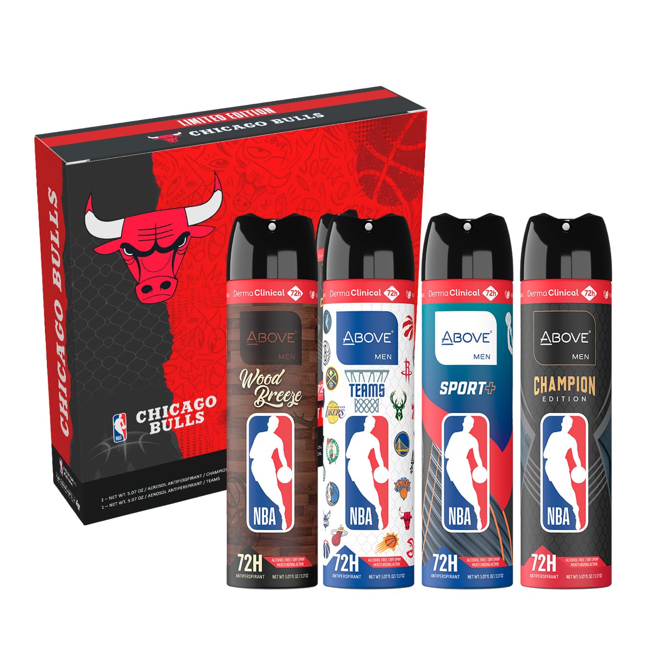 Four-scent Bulls deodorant 4-pack on shelf display