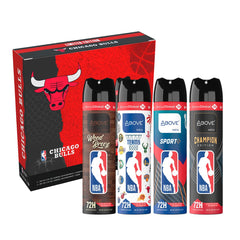 Four-scent Bulls deodorant 4-pack on shelf display