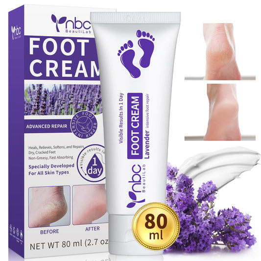 NBC BeautiLab foot cream lavender jar: rich hydration for extremely dry skin.