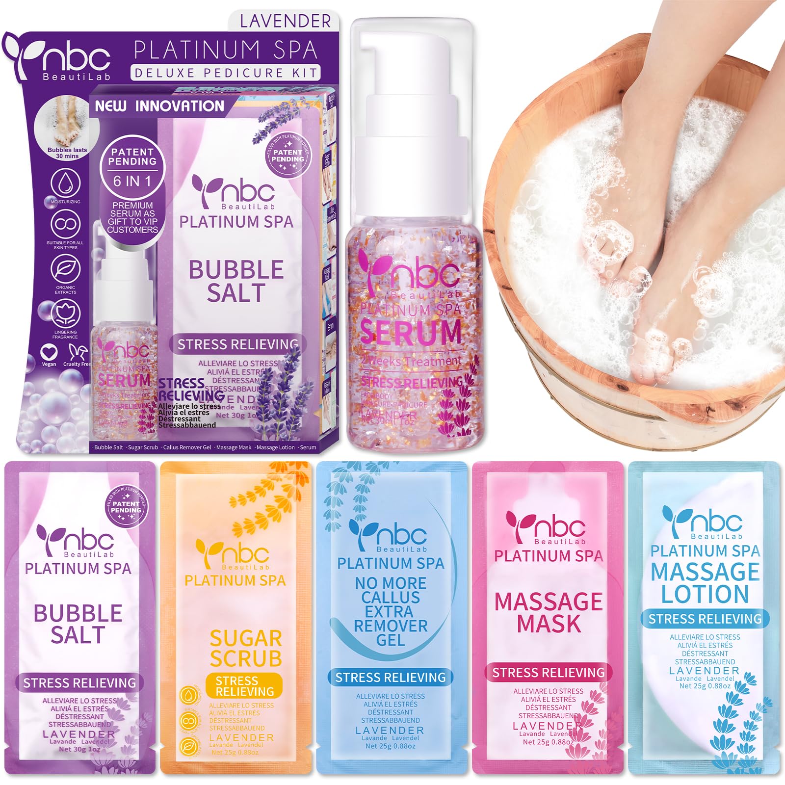 NBC BeautiLab foot soak with bubble salt hydrates dry feet for spa-like relaxation