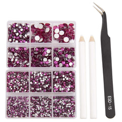 NCB 8000pcs non-hotfix rhinestones assortment for nail art and DIY crafts, with tweezers and picking pen.