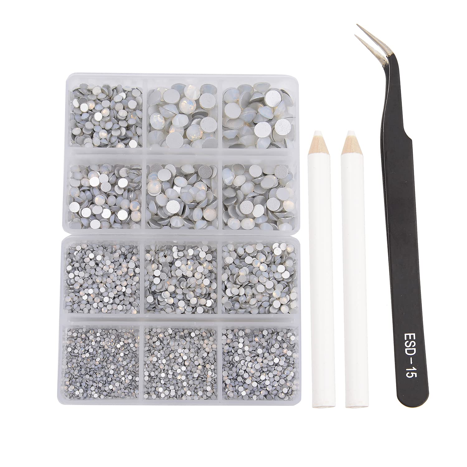 NCB 8000pcs rhinestones closeup shows varied sizes for precision nail art and crafts.