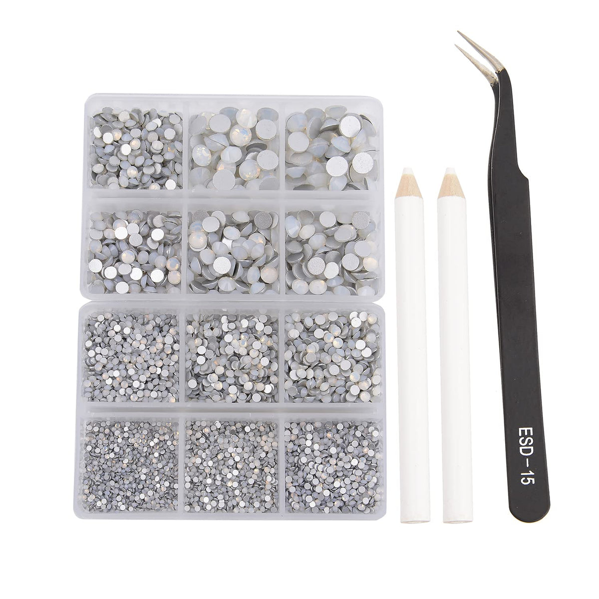 NCB 8000pcs rhinestones closeup shows varied sizes for precision nail art and crafts.