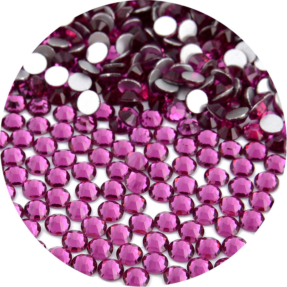 NCB fuchsia flatback round rhinestones for nails and crafts with brilliant glass sparkle