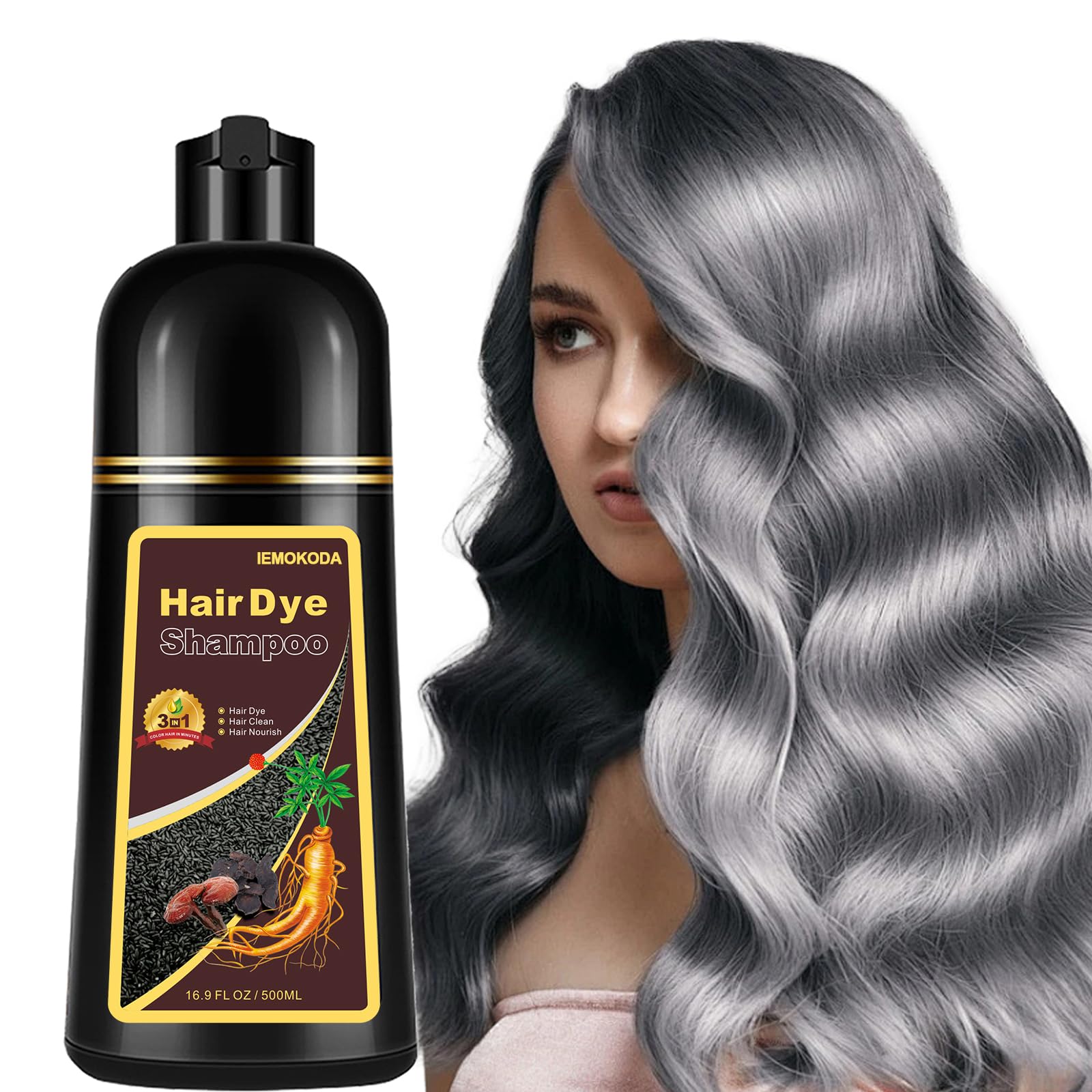 NCEPROHR Silver Gray Hair Dye Shampoo bottle closeup for quick color.