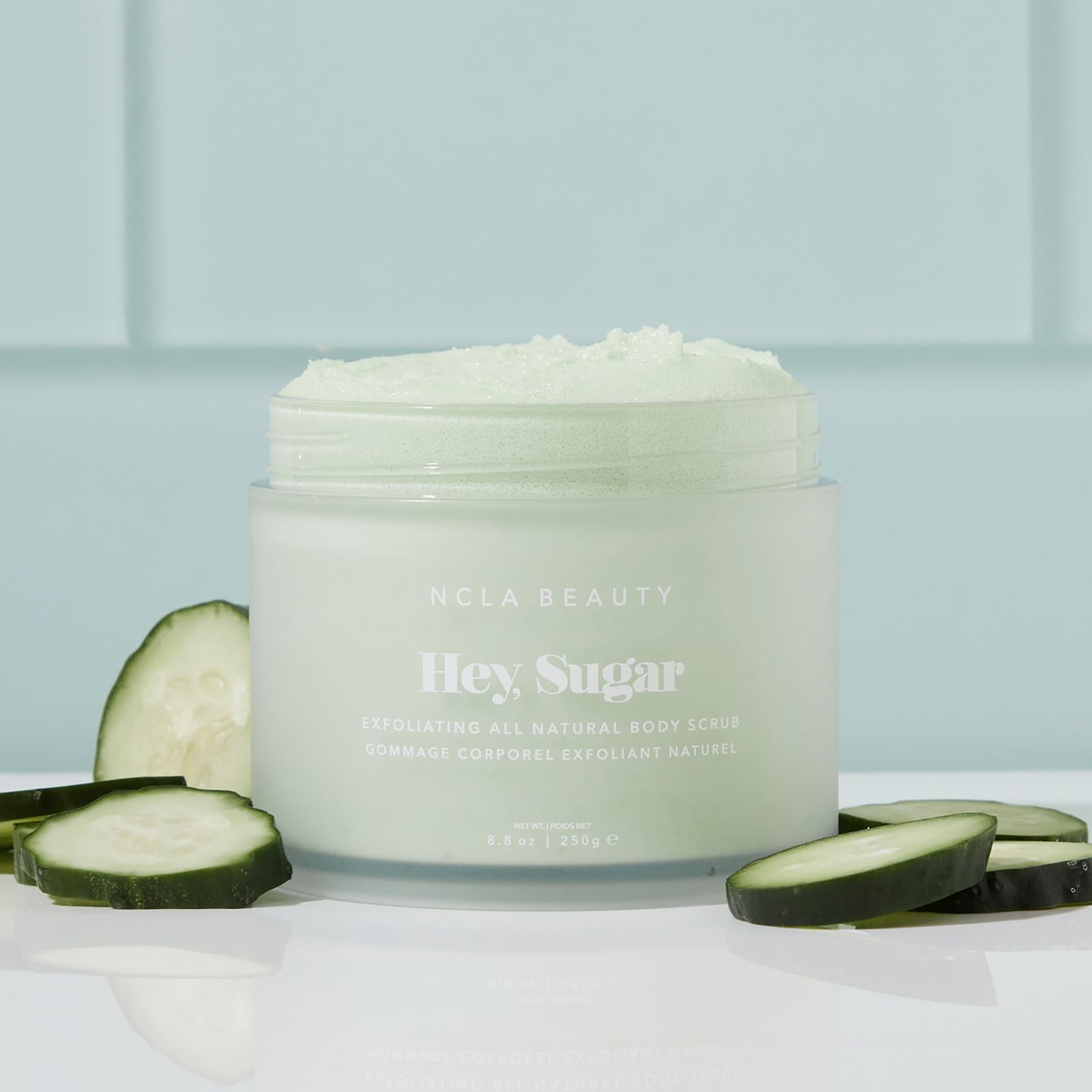 NCLA Beauty Hey Sugar cucumber scent close-up for refreshing body experience.
