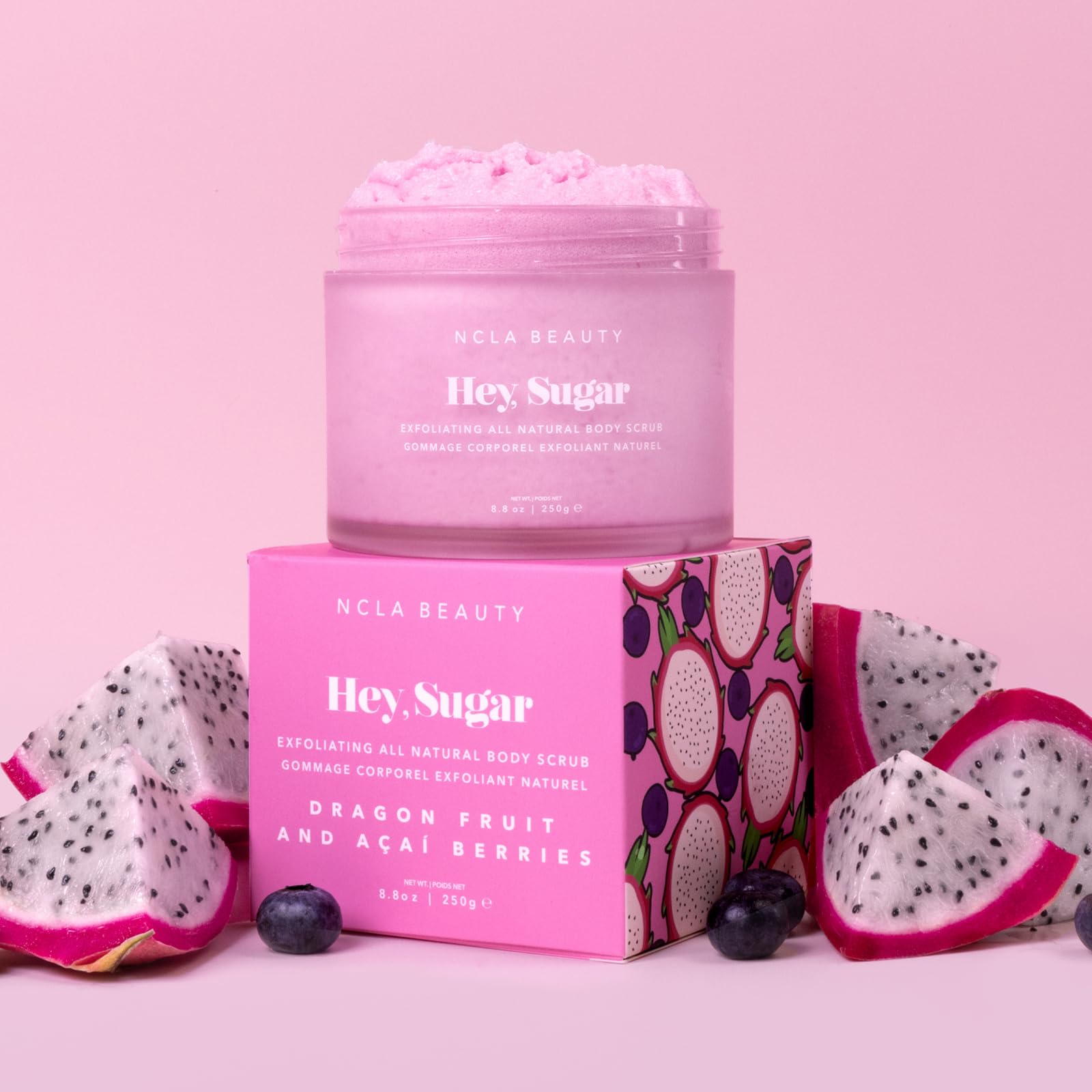 NCLA Beauty Hey Sugar exfoliating scrub texture revives dull skin.