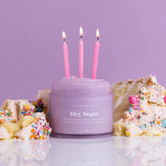 Hey Sugar scrub in shower demonstrates circular application for even exfoliation.