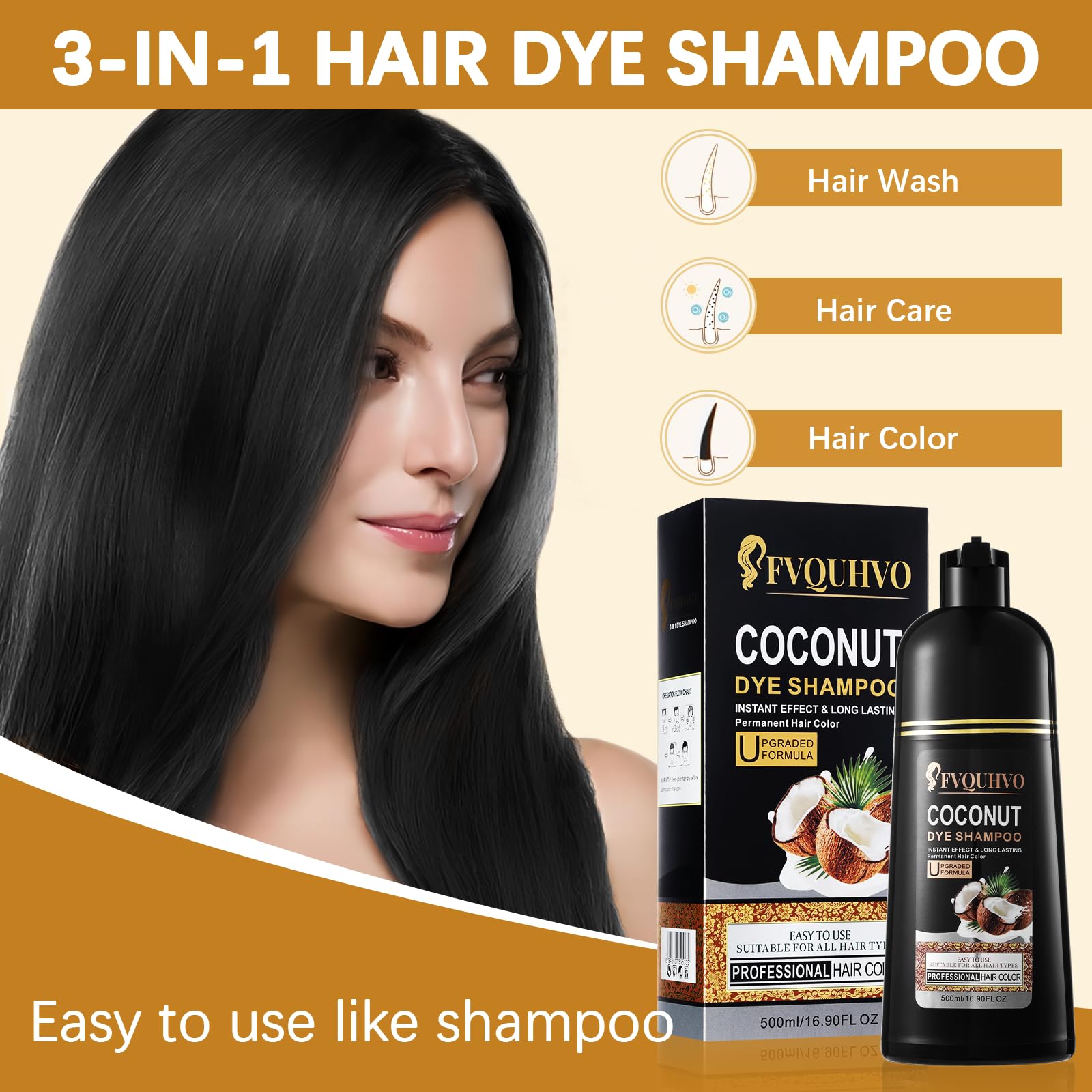 NCEPROHR Coconut Dye Shampoo targets gray roots for quick, natural-looking coverage