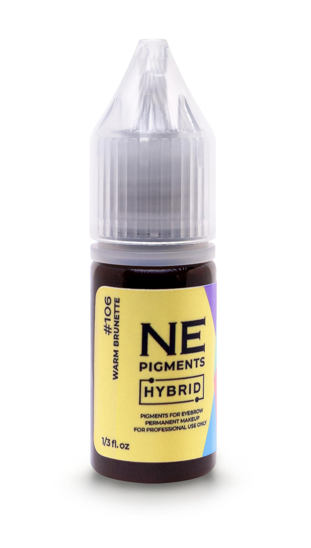 NE PIGMENTS #106 Warm Brunette bottle shows a soft, natural brow color.