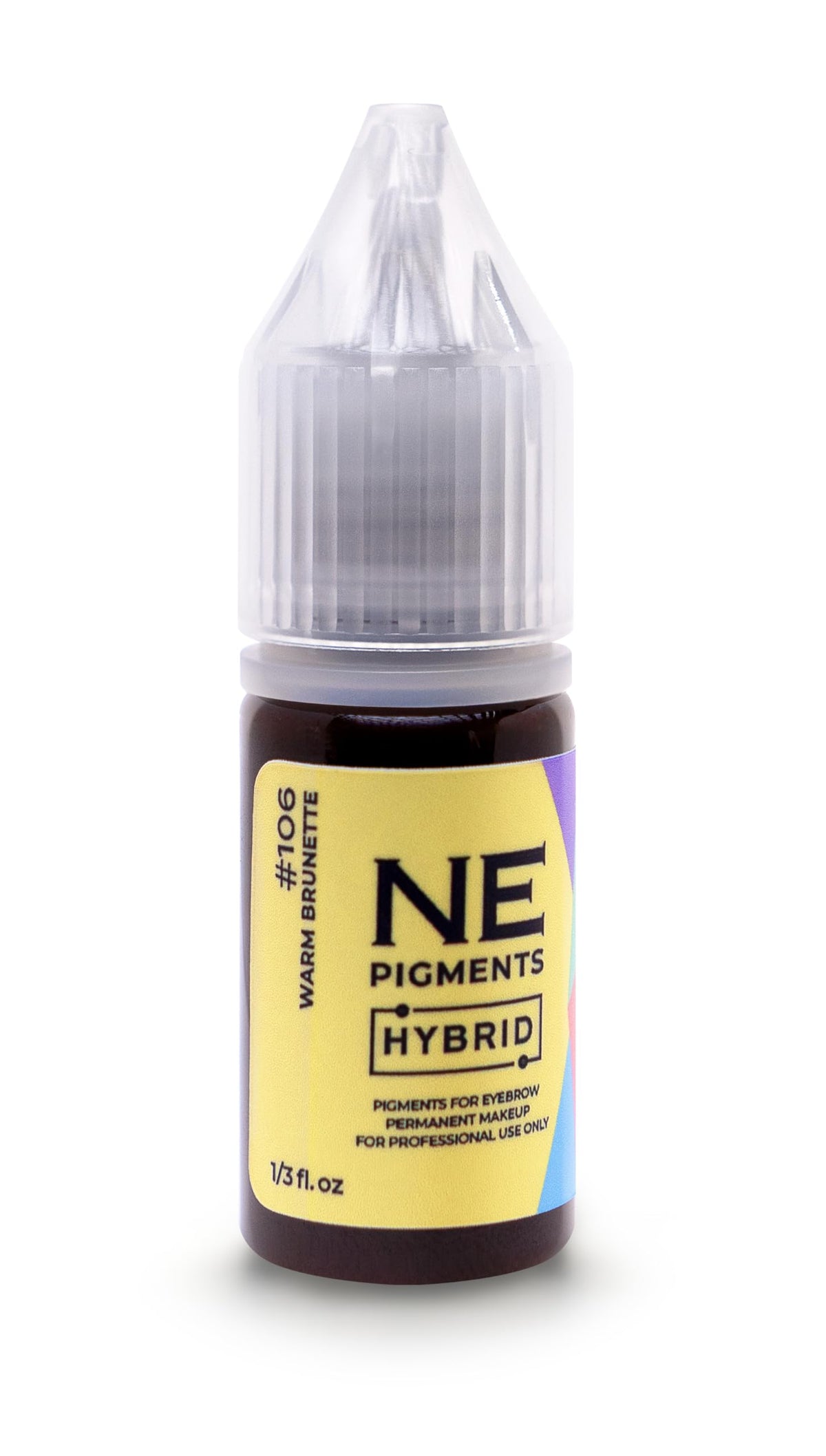 NE PIGMENTS #106 Warm Brunette bottle shows a soft, natural brow color.