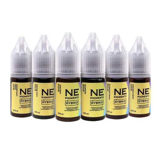 NE PIGMENTS eyebrow pigment set six colors displayed for natural hair-stroke options
