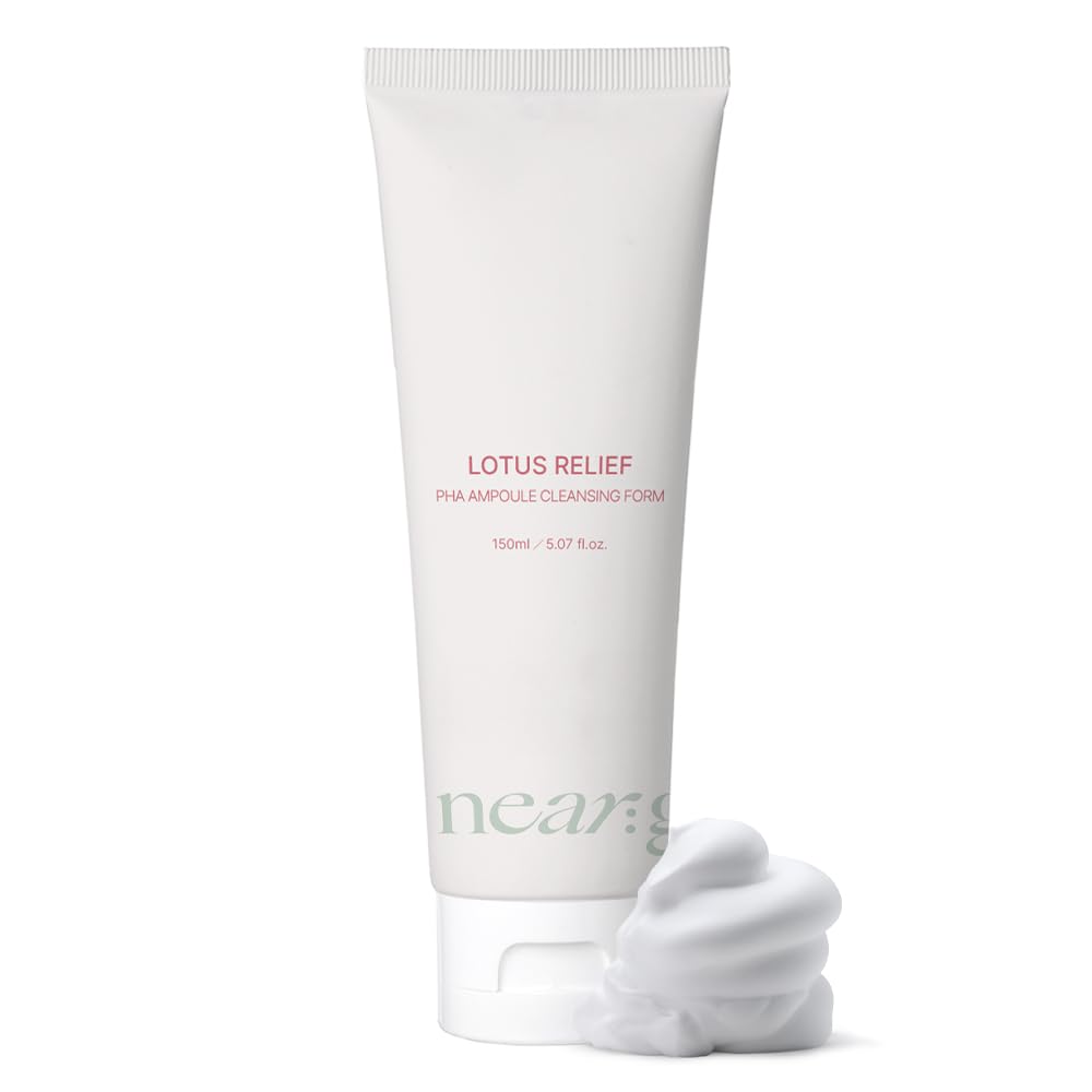 Near Garden Lotus Relief Foam bottle showing gentle cleansing formula for hydrated skin