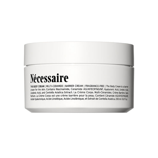 Nécessaire The Body Cream fragrance-free jar showcasing gentle hydration for sensitive skin