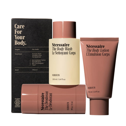 Nécessaire Body Essentials Mini front view for travel-friendly routine