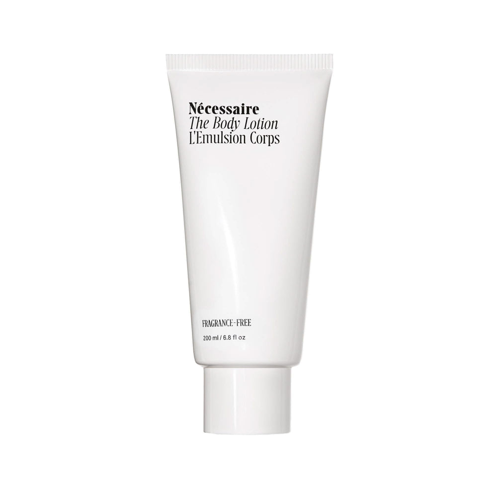 Nécessaire fragrance-free body lotion bottle close-up for sensitive skin use