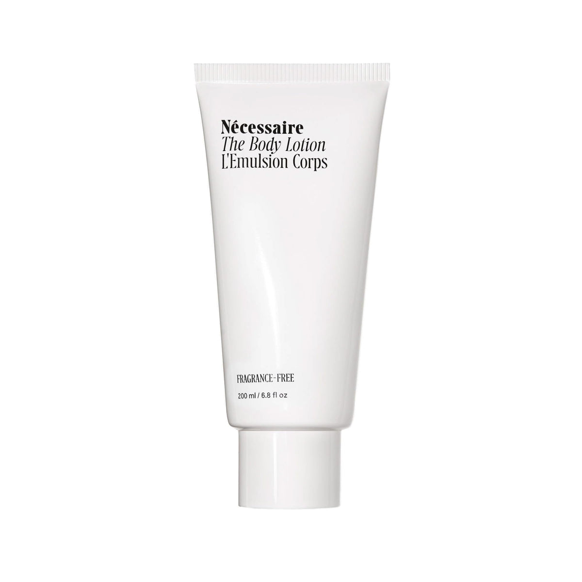 Nécessaire fragrance-free body lotion bottle close-up for sensitive skin use