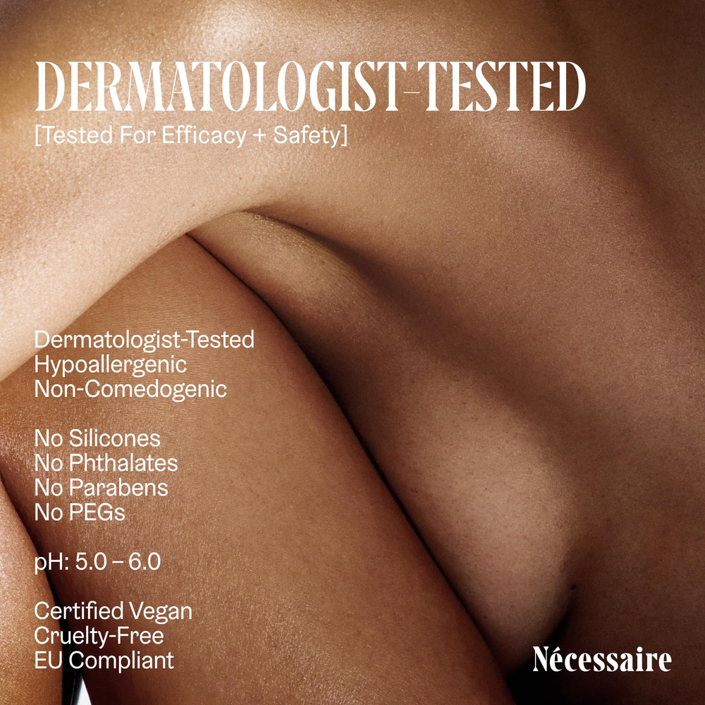 Nécessaire The Body Vitamin C Serum with clear liquid close-up.